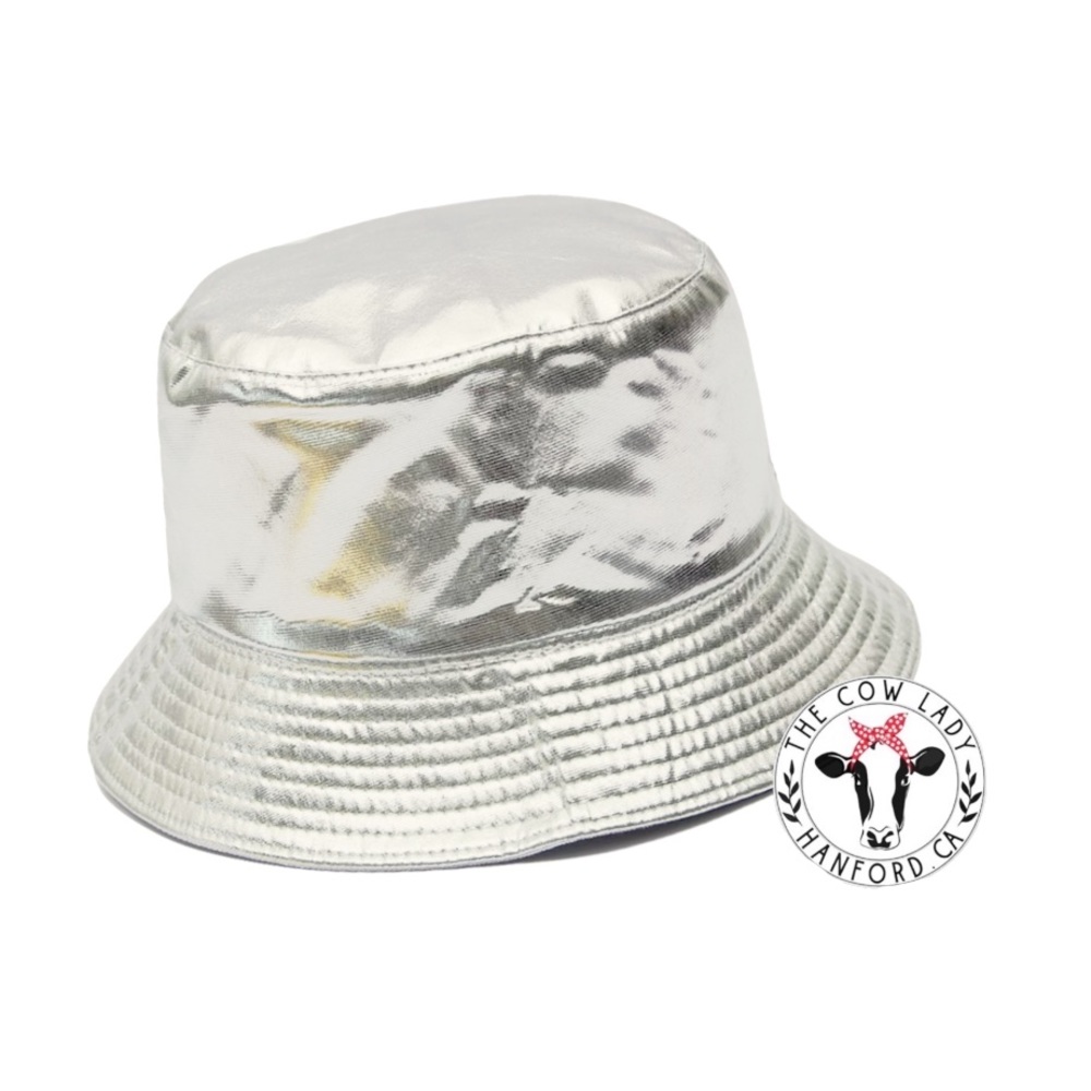 Metallic Silver Bucket Hat Shiny Festival Rave Fisherman Cap NWT Panama NEW